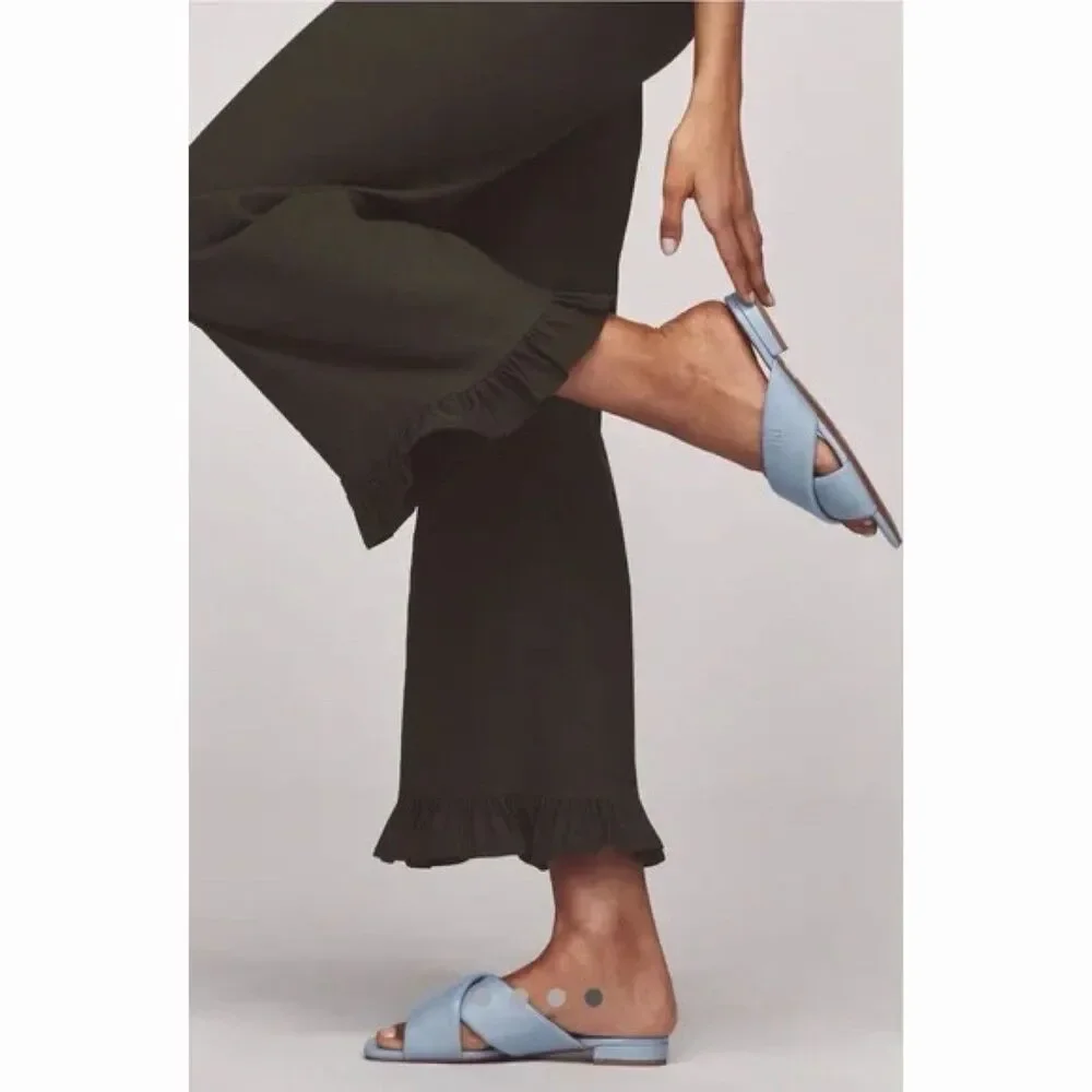 Anthropologie Maeve Colette Magic Fabric Ruffle Hem Crop Wide-Leg Pants 28 Green